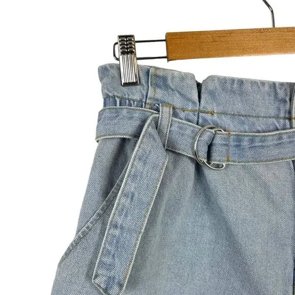 FOREVER 21 BAGGY PAPERBAG HIGH RISE SHORTS WITH BELT LIGHT WASH SIZE 31 - Picture 3 of 10